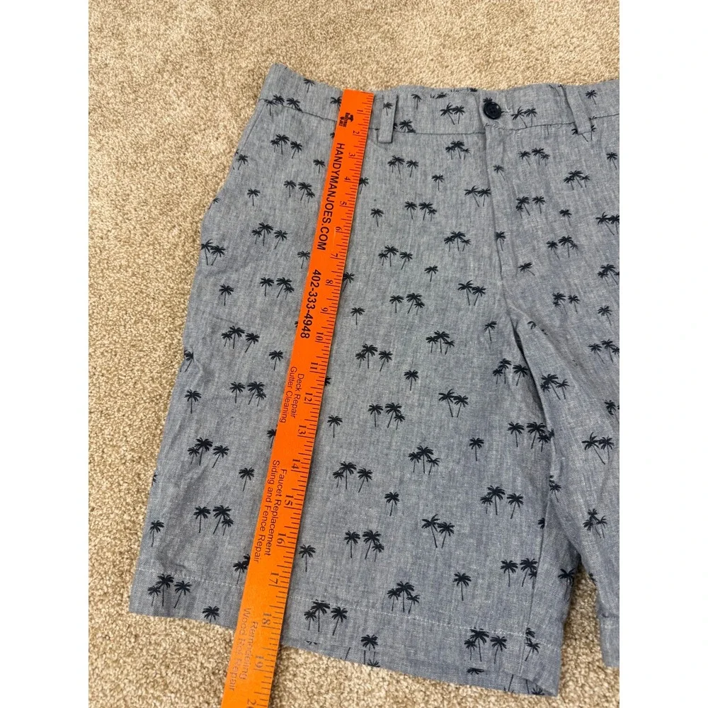 Banana‎ Republic Aiden Shorts Mens 34 Blue Palm Tree Print Linen Cotton Tropical